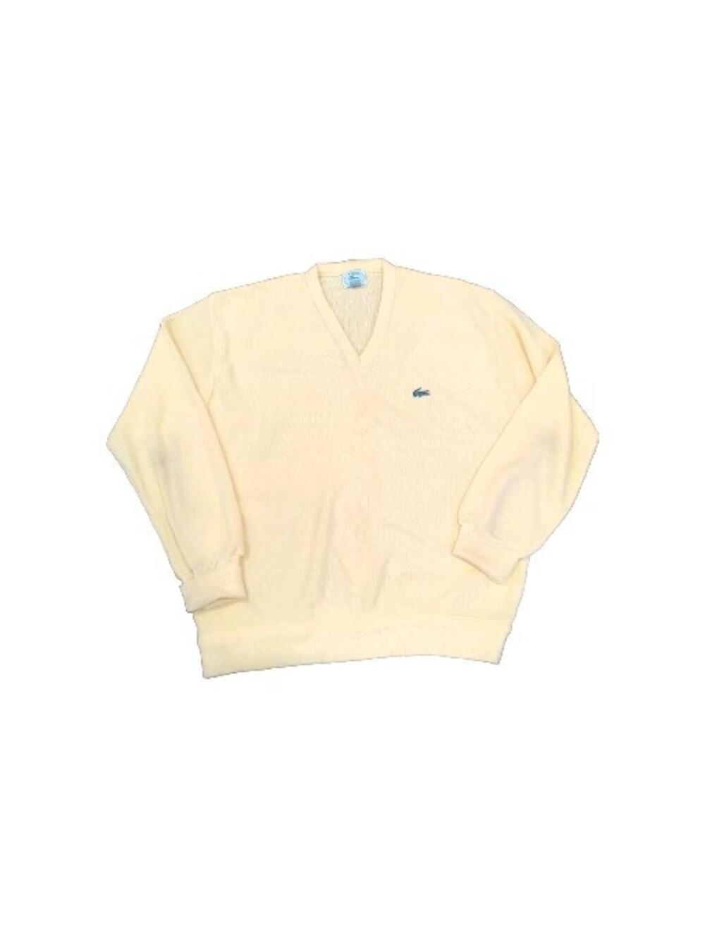 VINTAGE XL Izod Lacoste Grandpa Sweater Mens Yellow Orlon Acrylic Knit Cardigan